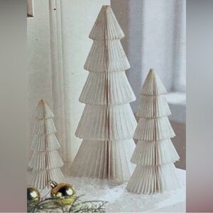 Set of 3 White Paper Christmas Tree Tabletop Decorations, 6", 8", & 12”, New!